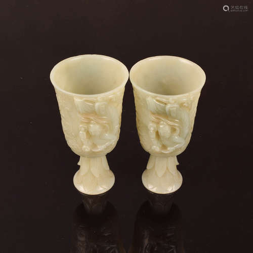 A Chinese Hetian Jade Carved Wine Cup