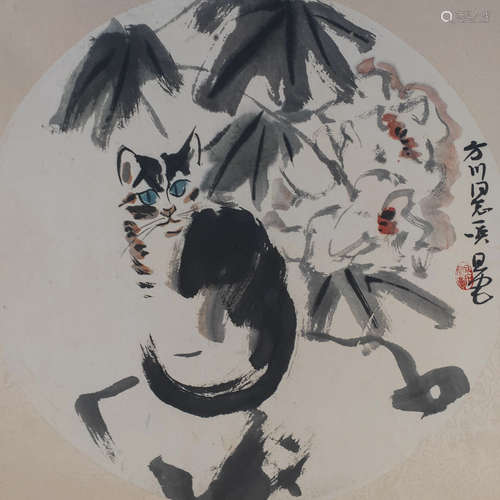 A Chinese Cat Painting, Liu Danzhai Mark