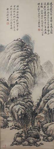 A Chinese Landscape Painting Scroll, Wu Dahui Mark