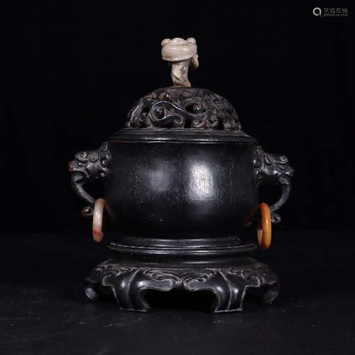 A Chinese Beast Pattern Carved Red Sandalwood Incense Burner