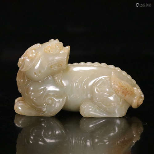 A Chinese Hetian Jade Carved Beast Ornament