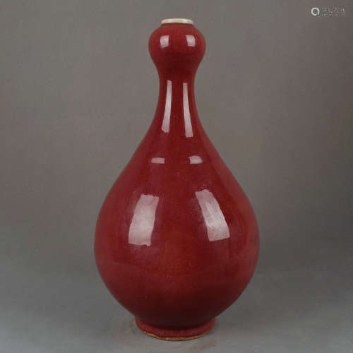 A Chinese Altar Red Glazed Porcelain Garlic-head Bottle