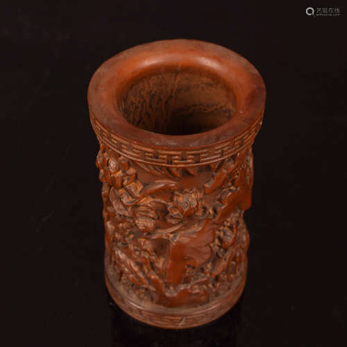 A Chinese Boxwood Carved Brush Pot