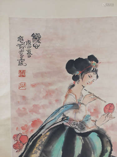 A Chinese Figure Painting Scroll, Cheng Shifa Mark