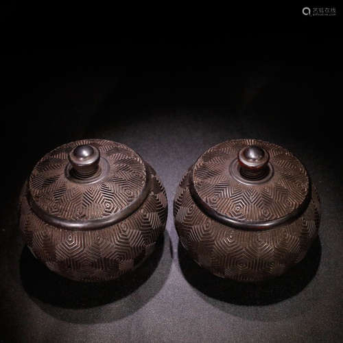 A Pair of Chinese Red Sandalwood Jars with Cover