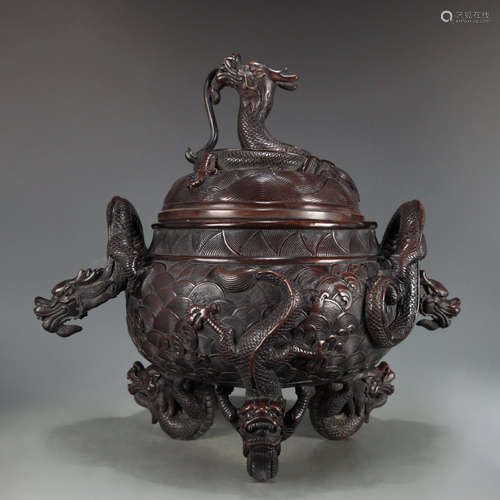 A Chinese Dragon Pattern Gild Bronze Incense Burner