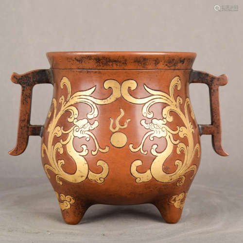 A Chinese Gild Bronze Dragon Pattern Incense Burner