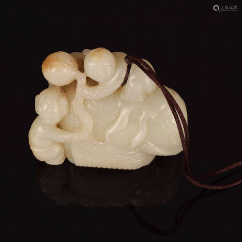 A Chinese Hetian Jade Carved Boy&Elephant Ornament