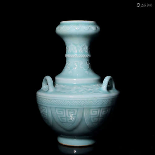 A Chinese Azure Glazed Floral Carved Porcelain Vase