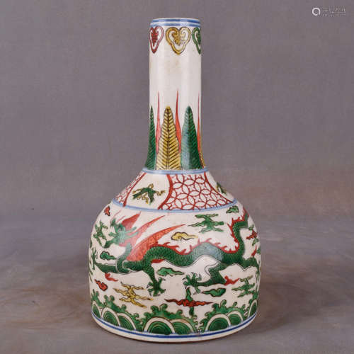 A Chinese Famille Verte Dragon Pattern Porcelain Bell-shaped Zun