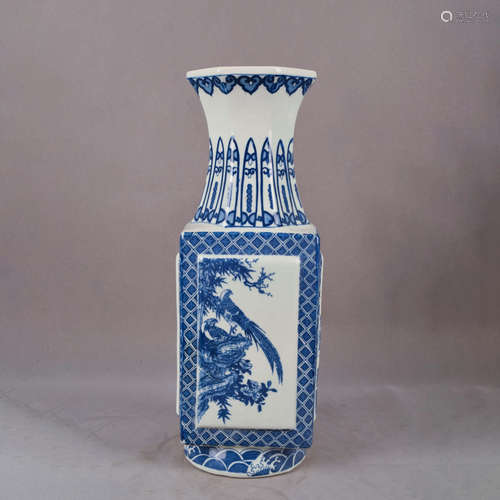 A Chinese Blue and White Figure Painted Porcelain Hexagon Vase