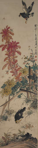 A Chinese Flower&bird Painting Scroll, Wang Xuetao Mark