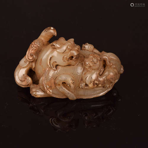 A Chinese Hetian Jade Carved Beast Ornament