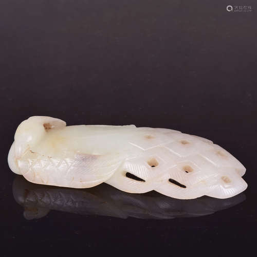 A Chinese Hetian Jade Carved Peacock Ornament