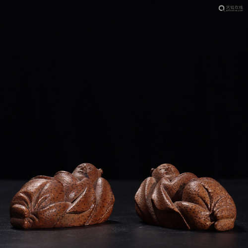 A Chinese Bamboo Carved Boy and Girl Ornament