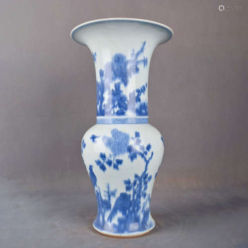 A Chinese Blue and White Floral Porcelain Flower-Drum