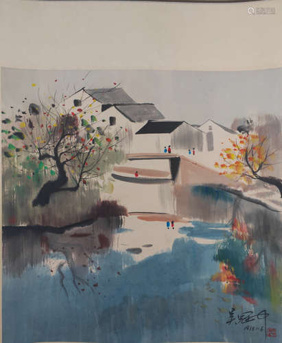 A Chinese Landscape Painting Scroll, Wu Guanzhong Mark