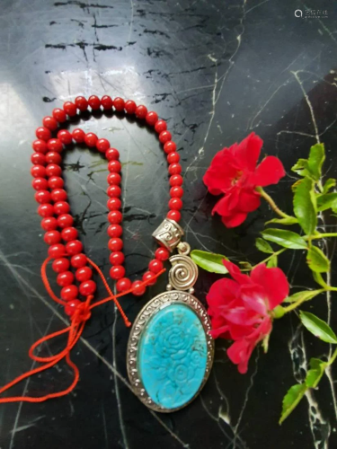 Beautiful Turquoise With coral Necklace