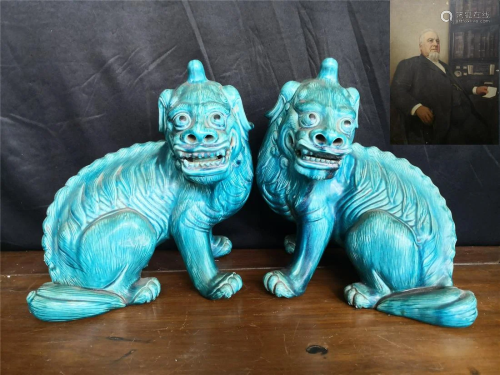 A pair of lions of the Ming Dynasty H 30cm X L 24c…