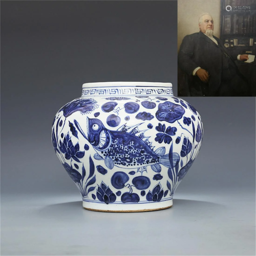Ming Xuande hand-painted blue-and-white fish al…