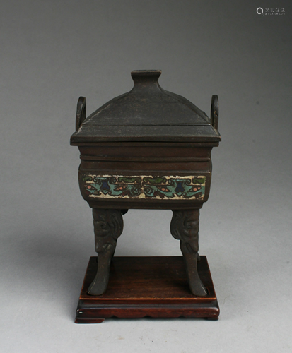 Chinese Bronze Square Shaped Incense Burner