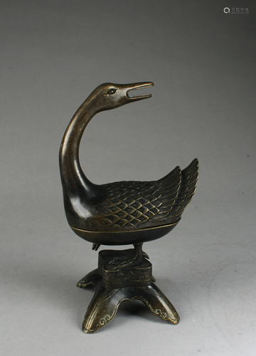 A Bronze Duck Shaped Container