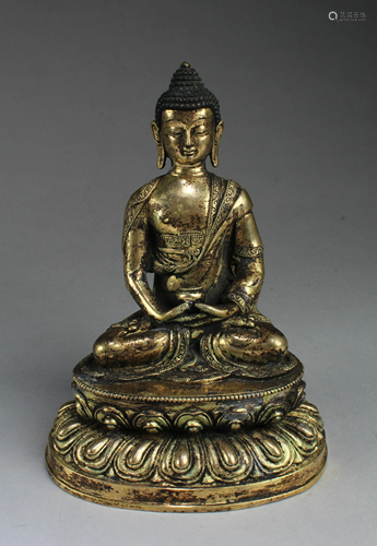 Chinese Gilt Bronze Seated Guanyin Statue