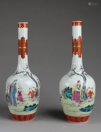 A Pair of Chinese Famille Rose Vases