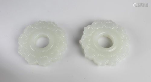 A Pair of Carved Nephrite Jade Round Ornaments