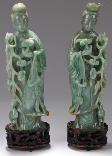 A Pair of Chinese Carved Jade Deity Statues