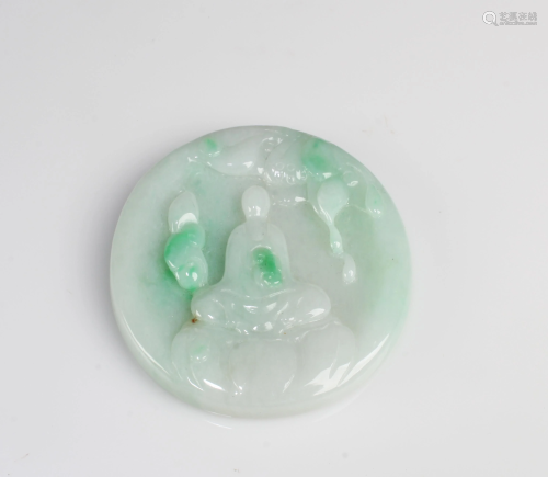 A Round Jadeite Jade Buddha Pendant