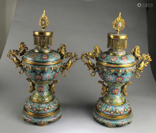 A Pair of Cloisonne Censers