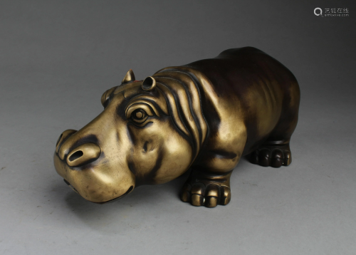 Chinese Bronze Hippopotamus Figurine