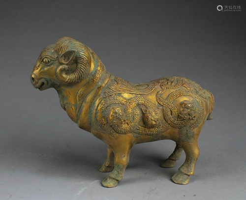 A Gilt Bronze Goat Statue