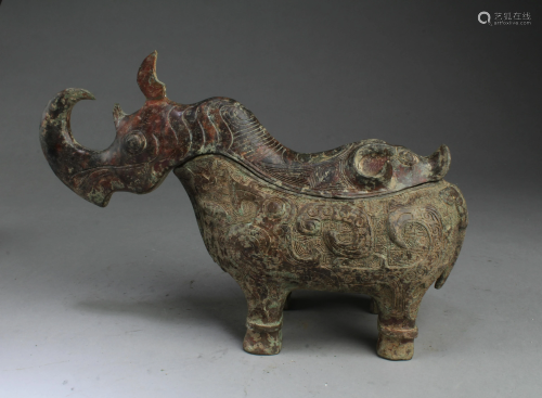 A Bronze Rhinoceros Figurine