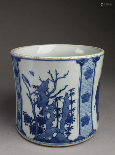 Chinese Blue & White Porcelain Brushpot