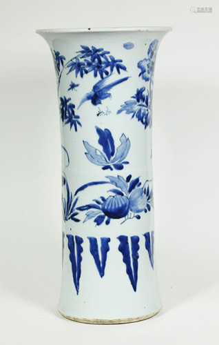 Chinese 17 C Blue & White Porcelain Gu Vase