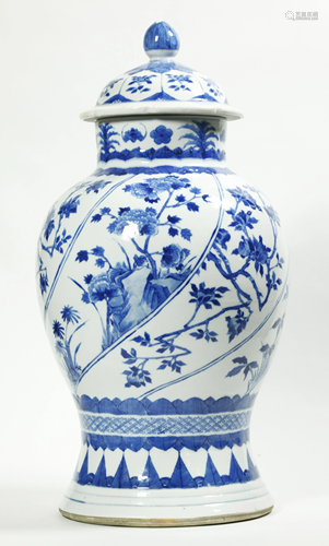 Chinese 19 C Blue & White Porcelain Temple Jar