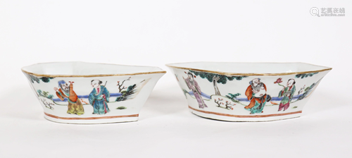 Pair Chinese 19 C Immortals Porcelain Bowls