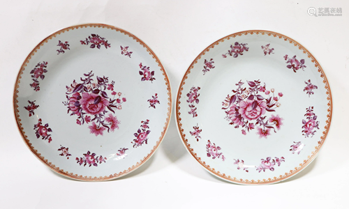 Pair Chinese 18 C Puce/Purple Porcelain Plates