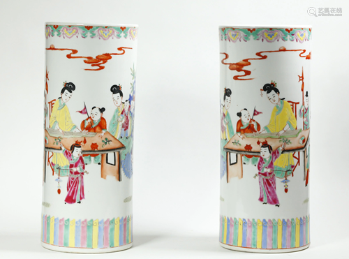 Mirror Pair Chinese Porcelain Figure Hat Stand