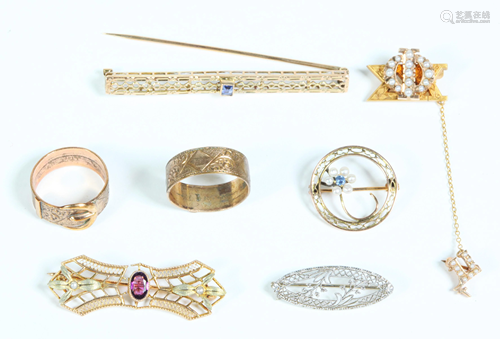 Group 7 Edwardian Gold Pins & Rings