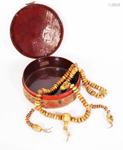 Tibetan 108 Bone Rosary 19 C Lacquer Box