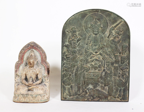 Tibetan 18/19C Buddha Tsatsa Chinese Bronze Plaque