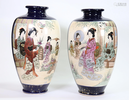 Pr Japanese Satsuma Ceramic Geisha & Samurai Va…