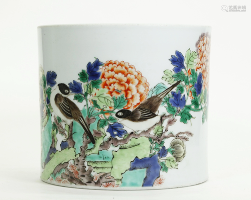 Chinese Famille Verte Porcelain Brushpot