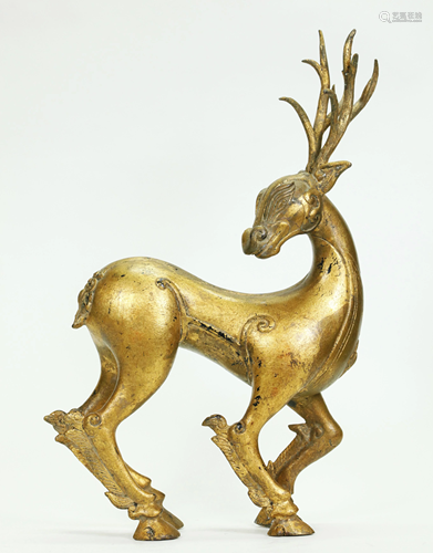 Mid Century Modern Chinese Style Gilt Bronze Deer