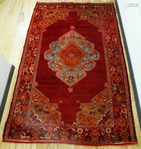 Middle East Old Red Wool Carpet Center Medallion