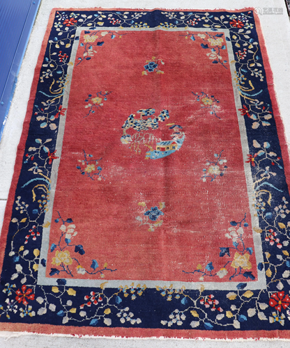 Chinese Nichols Floral Wool Carpet in Red & Blue