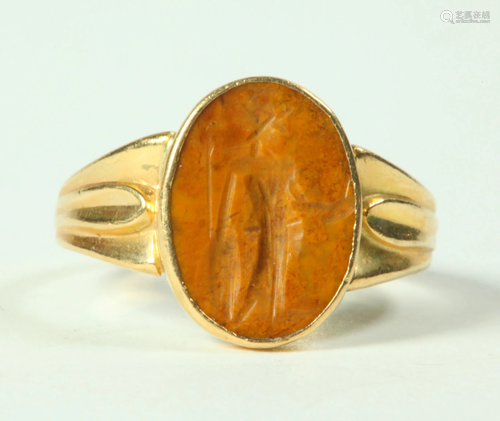 Roman Jasper Intaglio Minerva Athena 18K Ring